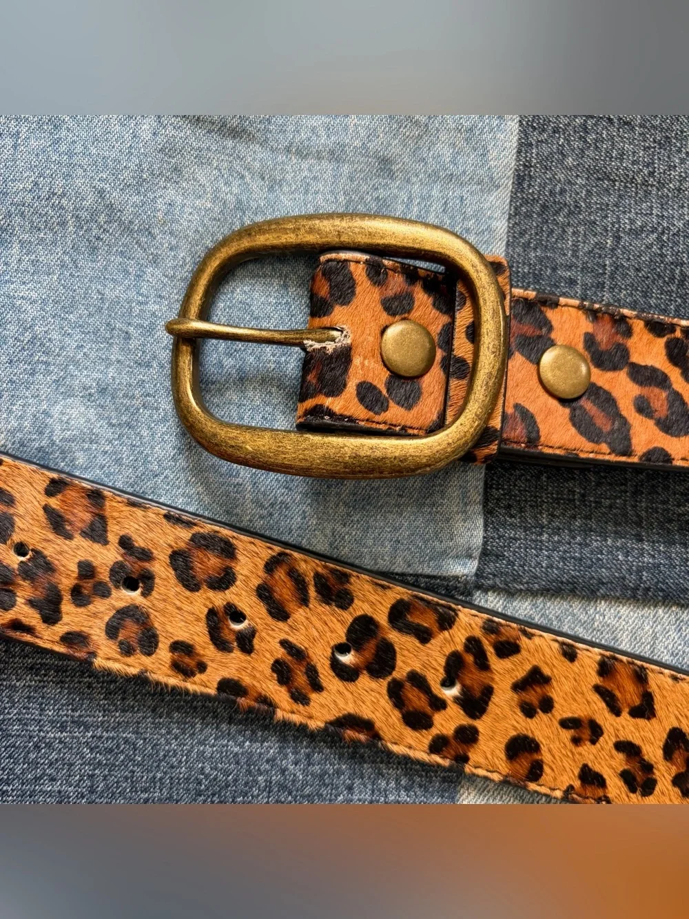 Leather Leopard Print Hair Belt Size M